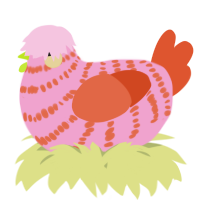 A pink and vermilion chicken with a bar pattern