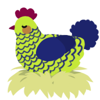 A lime and navy chicken with a lace pattern