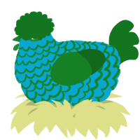 A cerulean and leaf chicken with a lace pattern