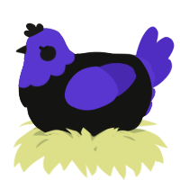 A black and indigo chicken with a head pattern