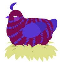 A wine and indigo chicken with a bar pattern