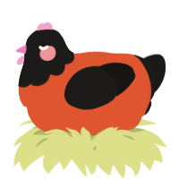 A vermilion and sable chicken with a head pattern