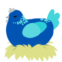 DB Bell, a ultramarine and aqua chicken with a neck-speckle pattern