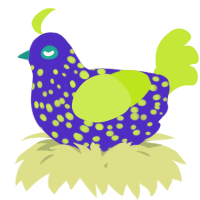 A indigo and lime chicken with a speckle pattern