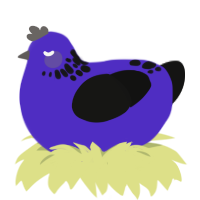 (unnamed), a indigo and black chicken with a neck-speckle pattern