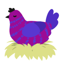 A plum and indigo chicken with a bar pattern