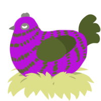 A amethyst and olive chicken with a bar pattern