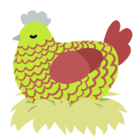 A lime and red chicken with a lace pattern