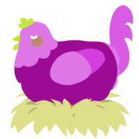 A plum and orchid chicken with a head pattern