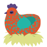 (unnamed), a vermilion and turquoise chicken with a speckle pattern