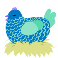 A sapphire and mint chicken with a lace pattern