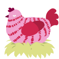 A pink and crimson chicken with a bar pattern
