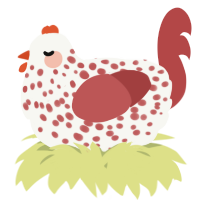 A white and red chicken with a speckle pattern