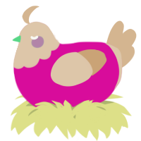 A fuchsia and beige chicken with a head pattern