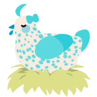 uno, a cream and aqua chicken with a speckle pattern