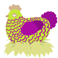 A lime and plum chicken with a lace pattern