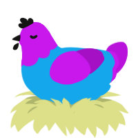hyper, a sky and amethyst chicken with a head pattern
