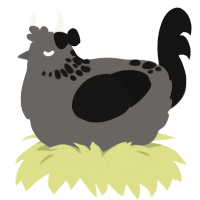 Pewter, a grey and black chicken with a neck-speckle pattern