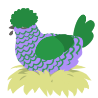 A lilac and viridian chicken with a lace pattern