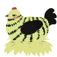 A lemon and black chicken with a bar pattern