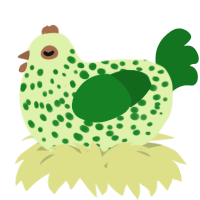 A apple and leaf chicken with a speckle pattern