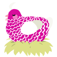 A fuchsia and white chicken with a lace pattern