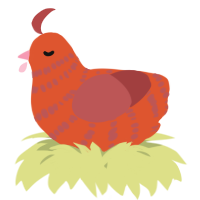 A vermilion and red chicken with a bar pattern
