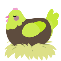 A bark and lime chicken with a head pattern