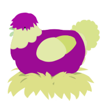 A plum and lemon chicken with a head pattern
