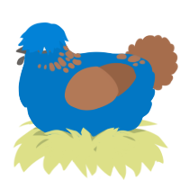 A sapphire and brown chicken with a neck-speckle pattern