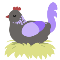 A grey and lilac chicken with a neck-speckle pattern