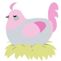 A mist and pink chicken with a head pattern
