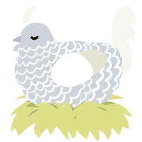 A mist and white chicken with a lace pattern