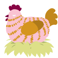 A rose and ochre chicken with a bar pattern