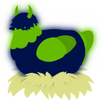 A tumblr and chartreuse chicken with a head pattern