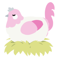 A white and pink chicken with a head pattern