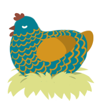Gizmo, a sea and ochre chicken with a lace pattern