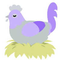 Misty, a silver and lilac chicken with a head pattern