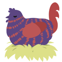 A overcast and red chicken with a bar pattern