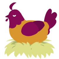 A orange and wine chicken with a head pattern