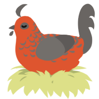 A vermilion and grey chicken with a half-lace pattern