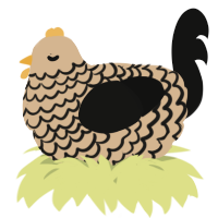 A beige and black chicken with a lace pattern