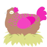 A brown and fuchsia chicken with a half-lace pattern