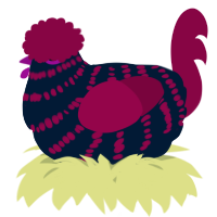 A tumblr and maroon chicken with a bar pattern
