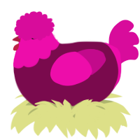 A wine and fuchsia chicken with a head pattern