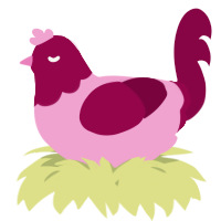 A pink and maroon chicken with a head pattern