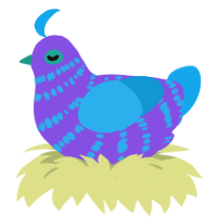 gobul, a blurple and sky chicken with a bar pattern