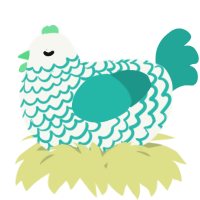 A white and turquoise chicken with a lace pattern