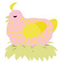 A rose and yellow chicken with a speckle pattern