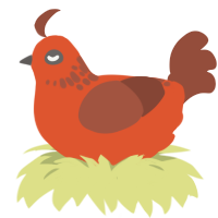 A vermilion and russet chicken with a neck-speckle pattern